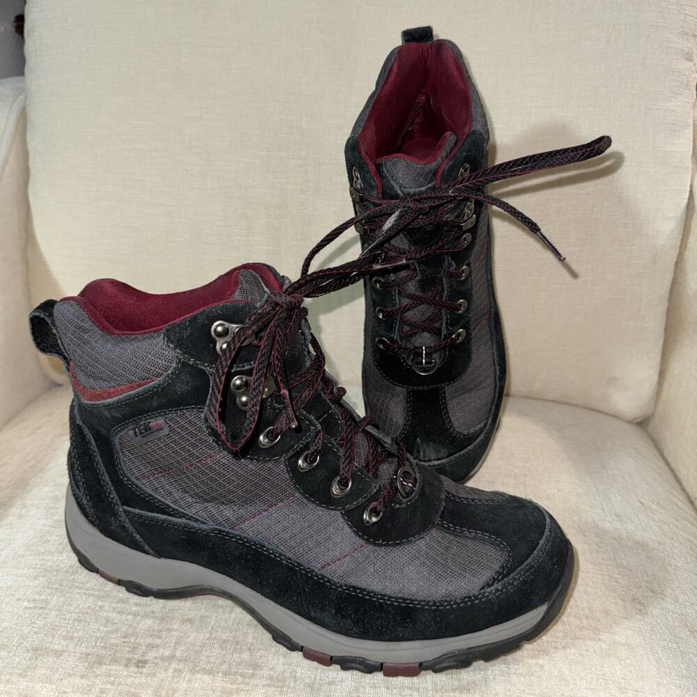 LL Bean TEK 2.5 Mid Hiking Boots Womens 9.5 W Waterproof Black Suede Primaloft